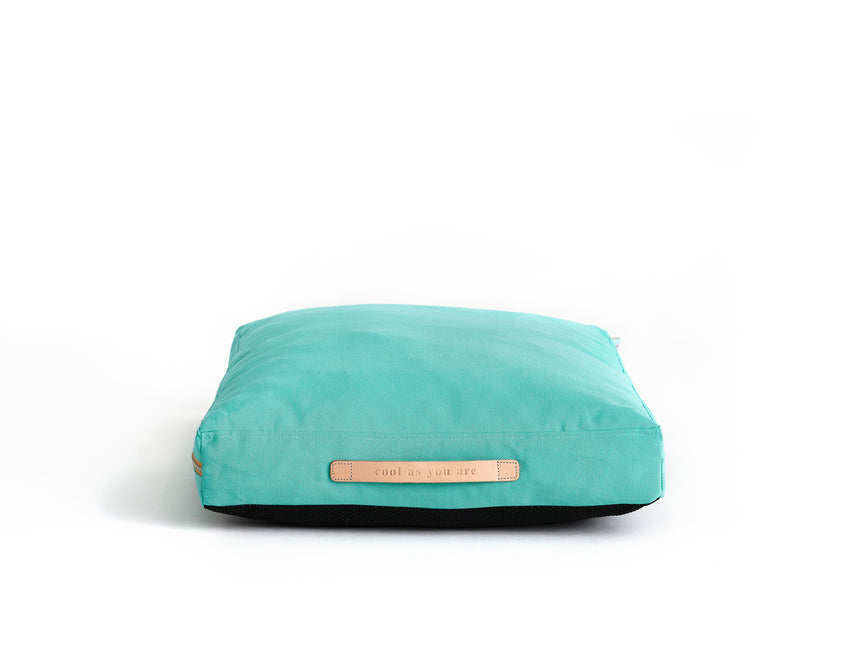 green-dog-bed-with-leather-handle